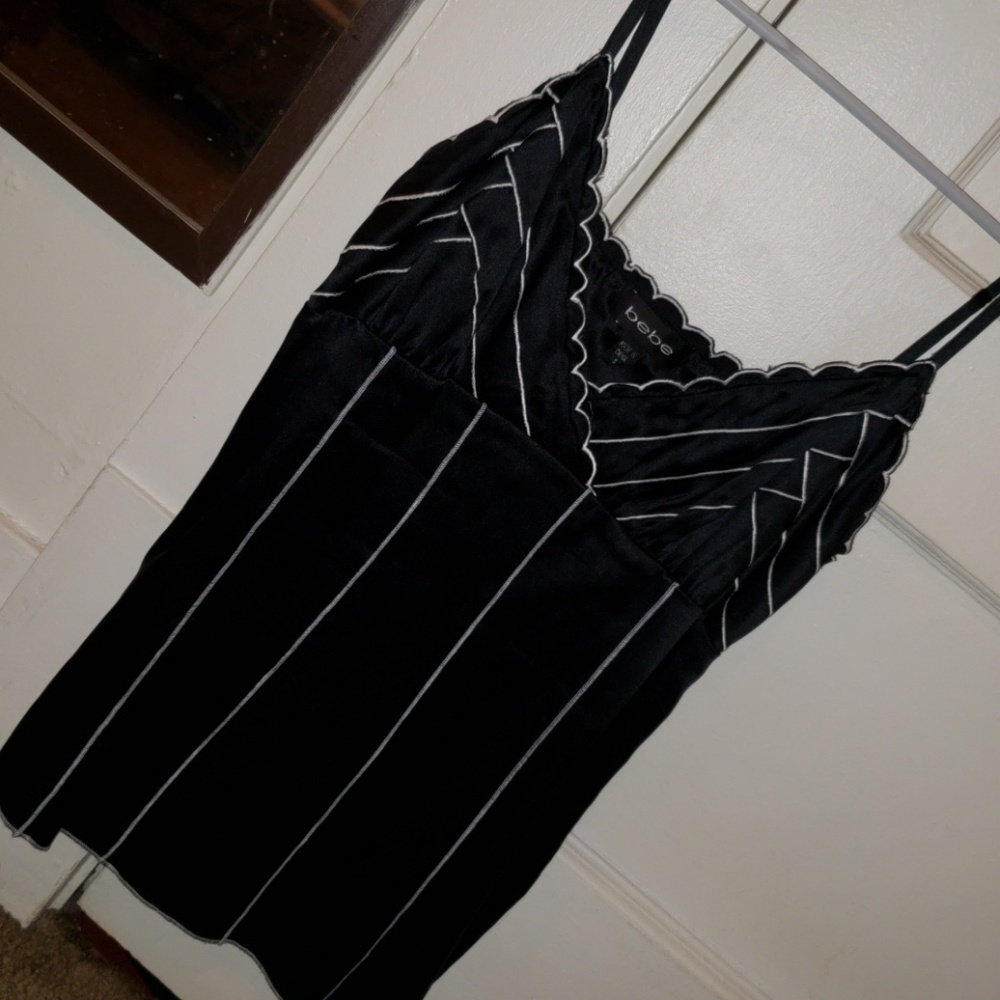 Black/white silk bebe tank